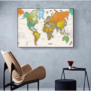 Faeber Black Aluminium Alloy World Map Wall Art, 70X100cm