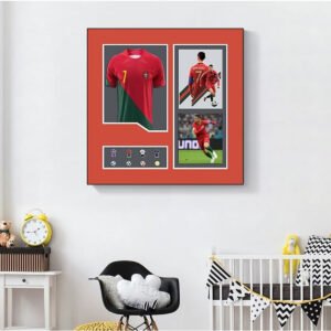 Faeber Portugal Soccer Jersey Framed Wall Art, Football Shirt Gift for Men and Women, Customised Sports Memorabilia Picture Frame with Name/Number (Red)