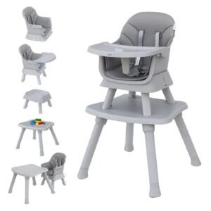 MOON - 6-In-1 High Chair with Safety Harness & Belt - Grey