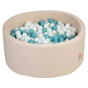 Ezzro - Beige Round Ball Pit With 200 Balls - 90x40 - Pearl/White/Blue