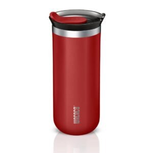 Wacaco Octaroma GRANDE Vacuum Insulated Mug (435ml) - Double Wall Stainless Steel Coffee Travel Tumbler w/ Leakproof Drinking Lid, Reusable, Washable, BPA-Free, Hot & Cold - Red