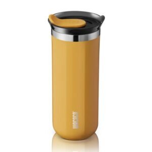 Wacaco Octaroma GRANDE Vacuum Insulated Mug (435ml) - Double Wall Stainless Steel Coffee Travel Tumbler w/ Leakproof Drinking Lid, Reusable, Washable, BPA-Free, Hot & Cold - Yellow