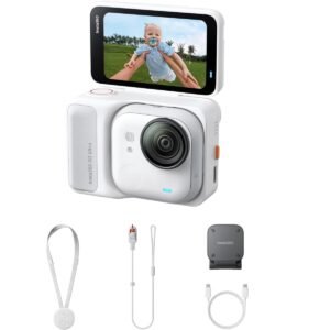 Insta360 GO Ultra Standard Bundle| 4K Tiny Action Camera, Low-Light Capture, 10m Waterproof Wide-Angle, w/ Flip Screen FlowState Stabilization, Magnet Pendant, Clip for Travel & Vlogging, White