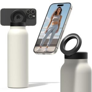 RINGO Water Bottle + Free Magnetic Booster Ring| Stainless Steel Hydration Bottle w/ Integrated MagSafe Phone Mount, 12Hrs Hot/24Hrs Cold, BPA-Free, Works w/ All Devices Android & iOS - Ivory 24Oz