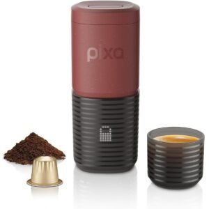 WACACO ? PIXAPRESSO - Electric Portable Espresso Machine ? Compact, Lightweight, Barista-Quality Coffee Maker for Travel, Home, Office ? Perfect for Fresh Espresso Anytime, Anywhere - Tuscan Red