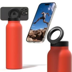 RINGO Water Bottle + Free Magnetic Booster Ring| Stainless Steel Hydration Bottle w/ Integrated MagSafe Phone Mount, 12Hrs Hot/24Hrs Cold, BPA-Free , Works w/ All Devices Android & iOS - Orange 24Oz
