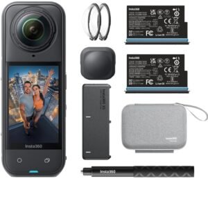 Insta360 X5 Essentials Bundle|X5 Camera + Extra Battery + 114cm Invisible Sefie Stick + Lens Cap + Carry Case, 15m Waterproof 8K 360 Action Camera, Low Light Capture, Wind Guard - Black