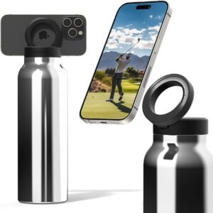 RINGO Water Bottle + Free Magnetic Booster Ring| Stainless Steel Hydration Bottle w/ Integrated MagSafe Phone Mount, 12Hrs Hot/24Hrs Cold, BPA-Free, Works w/ All Devices Android & iOS- Stainless 24Oz