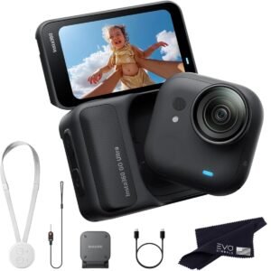 Insta360 GO Ultra Standard Bundle| 4K Tiny Action Camera, Low-Light Capture, 10m Waterproof Wide-Angle, w/ Flip Screen FlowState Stabilization, Magnet Pendant, Clip for Travel & Vlogging, Black