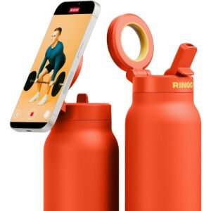 RINGO PRO Water Bottle with Sip Straw Lid| Stainless Steel Hydration Bottle w/ Integrated Magnetic Phone Mount, 12Hrs Hot/24Hrs Cold, BPA-Free, Works w/ Phones & Tablets - Orange 24Oz / 710ml