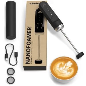 Subminimal NanoFoamer Lithium - Portable Coffee Foam Maker, Multi-Touch 2-Speed Option, 3.7 Volts Li-ion Battery Operated, with 2 nanoscreens Fine and Superfine| for Coffee Lovers & Baristas