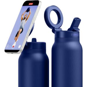RINGO PRO Water Bottle with Sip Straw Lid| Stainless Steel Hydration Bottle w/ Integrated Magnetic Phone Mount, 12Hrs Hot/24Hrs Cold, BPA-Free, Works w/ Phones & Tablets - Blue 24Oz / 710ml