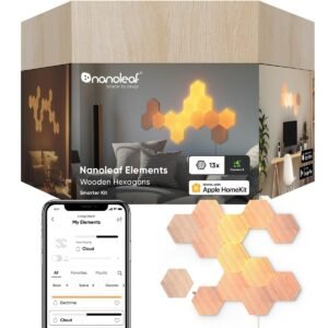 Nanoleaf ELEMENTS Hexagons Starter Kit Birchwood - Smart WiFi LED Panel System w/ Music Visualizer, Instant Wall Decoration, Home or Office Use, 16M+ Colors, Low Energy Consumption - 13 pack