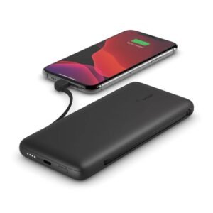 Belkin BOOST CHARGE 10K PD Power Bank w/ Integrated Cables (Lightning + USB-C) - for Apple iPhone 12/11 Pro Max/12/11 Pro/12/12 Mini/XR/XS Max/8/7/6 Plus, iPad/iPad Pro & other USB-C Devices - Black