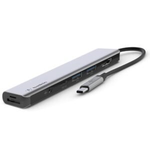 Belkin USB-C 7-in-1 Multiport Hub Adapter | 100W Power Delivery SD 3.0, Micro SD, 3.5 Audio, USB-C, 2x USB-A, 4K HDMI works with Apple Macbook Pro, Mac Mini, USB-C Laptops & Tablets