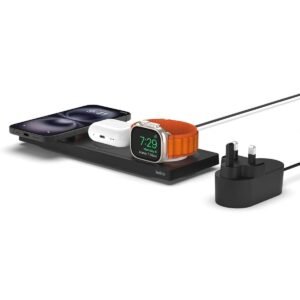 Belkin BOOSTCHARGE PRO 3-IN-1 Wireless Charging Pad with MagSafe - for Apple iPhone 14/13/12 Pro Plus Max Mini, Apple Watch Series SE/8/7/6/5/4/3/2/1 Ultra & AirPods/Airpods Pro - Black