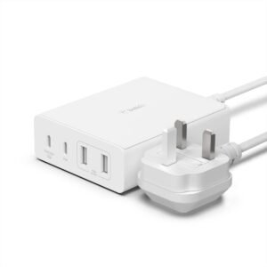 Belkin BOOST↑CHARGE PRO 4-Port GaN Charger 108W - Super Fast Desktop Charger, 2x USB-C, 2x USB-A Ports for Apple MacBook Pro/Air iPhone/iPad Pro/Air Samsung and all USB-C Devices, 2M Cord- UK Plug