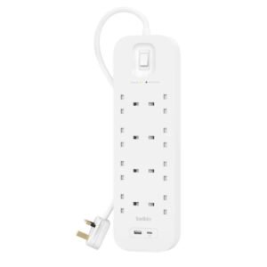 Belkin 8-Outlet Surge Protector w Charging Ports 18W 2meters Cable Length, 900 Joules Protection, PD Fast Charge 1x USBC 1x USB-A, Heavy Duty Chord, w Switch & LED Indicator, - UK 3-Pin