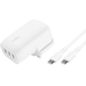 Belkin BoostCharge 3 Port USB-C Wall Charger| 3x USB-C Ports, Fast PPS 67W when Single USB-C Use, C-to-C Cable Included, Travel-Friendly, for Macbooks, Laptops, Tablets, Smartphones - White