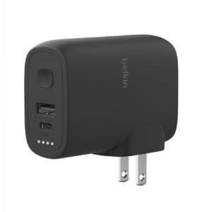 BELKIN BoostCharge Hybrid Wall Charger 25W + Power Bank 5K + Travel Adapter Kit| Compact w/ USB-A & USB-C Ports, for Phones, Tablets, Airpods, Swappable International Plugs - Black