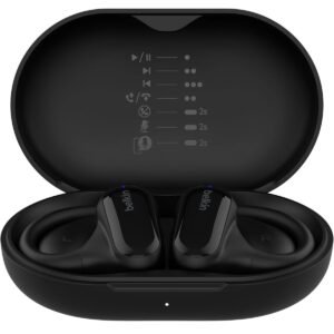BELKIN SoundForm ClearFit Open-Ear Wireless Earbuds| Bluetooth Headphones w/ Sound Awareness, for Sports, Outdoor Activities, WorkOuts, Clear Calls and Music, for iOS & Android - Black