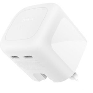 Belkin 2-Port USB C Plug 67W, Dual-Port GaN Charger with 2x USB C Ports, Fast Charging for MacBook, iPhone 17, iPad Pro, Chromebook, Galaxy S25 Ultra, Pixel 10, etc. - Travel Essentials - White