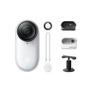 Insta360 GO 3S Stand Alone| 10m Waterproof Tiny Action Camera, 4K Wide-Angle Video, 2.2" Flip TouchScreen w/ Action Pod, Auto Stabilization, with Apple FindMy, Magnet Pendant, Clip - White