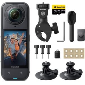 Insta360 X5 Motorcycle Bundle| 15M Waterproof 8K 360 Action Camera, Dual 1/1.28" Sensor, Low Light Capture, Wind Guard, Replaceable Lens, 185 Mins Battery Life, AI Editing, Auto Stabilization - Black