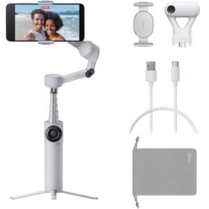 Insta360 Flow 2 Gimbal AI Tracker Bundle| Handheld Gimbal w/ Deep Track 4.0 Precise Subject Tracking, Gesture Control, for Livestreamers, Bloggers, Video Calls, for Android and iOS - Stone Grey