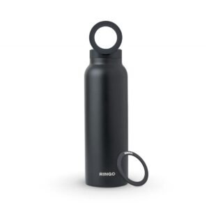 RINGO Water Bottle + Free Magnetic Booster Ring| Stainless Steel Hydration Bottle w/ Integrated MagSafe Phone Mount, 12Hrs Hot/24Hrs Cold, BPA-Free, Works w/ All Devices Android & iOS - Black 32Oz