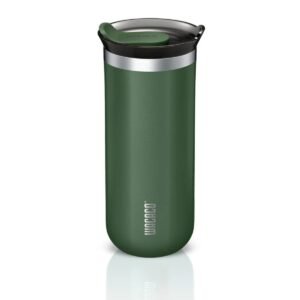 Wacaco Octaroma GRANDE Vacuum Insulated Mug (435ml) - Double Wall Stainless Steel Coffee Travel Tumbler w/ Leakproof Drinking Lid, Reusable, Washable, BPA-Free, Hot & Cold - Green