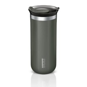 Wacaco Octaroma GRANDE Vacuum Insulated Mug (435ml) - Double Wall Stainless Steel Coffee Travel Tumbler w/ Leakproof Drinking Lid, Reusable, Washable, BPA-Free, Hot & Cold - Grey