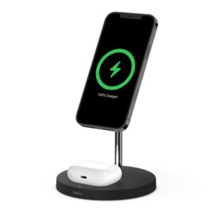 Belkin BOOST CHARGE PRO 2-IN-1 Wireless Charger Stand with MagSafe - for Apple iPhone 12 Pro Max12 Pro1212 Mini & AirPodsAirpods Pro Wireless Charging Case - Black