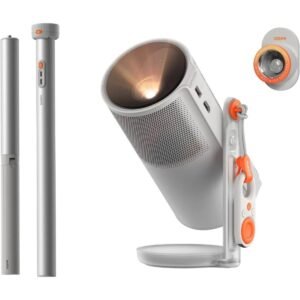 XGIMI MOGO 4 BUNDLE SET| Full HD Portable Projector + PowerBase Stand + 1x Filter, 540 ANSI Lumens, 360° Built-in Stand, 5Hrs Movie Time, 2x 6W Harman/Kardon Speakers, Google TV, for Home/Work/Camping