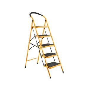 Tolsen 5-Step Industrial Steel Folding Ladder TLSN-62685 | Heavy-Duty 150 KG Load Capacity Step Ladder with Wide Stable Base, Safety Lock & Anti-Slip Treads for Home, Workshop & Industrial Use