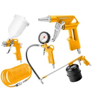 Tolsen 5-Piece Air Tool Kit for Air Compressors, Pneumatic Tool Set with Spray Gun, Blow Gun, Washing Gun, Tire Inflator 0–170 PSI and Spiral Hose for Workshop and Garage Use
